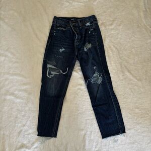 Old Navy Sky Hi Straight Distressed Dark Blue Jeans
